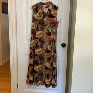 Vintage Hiroko petite sleeveless,  floor length, button up, back elastic panel